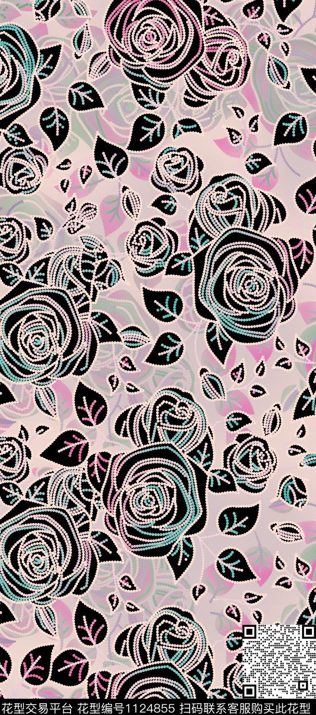 抽象花卉大牌风传统印花华亿平台下载（图片编号: 1124855） - 瓦栏（Walan）