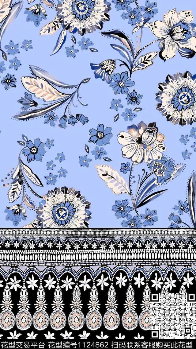 花卉大牌风定位花传统印花华亿平台下载（图片编号: 1124862） - 瓦栏（Walan）