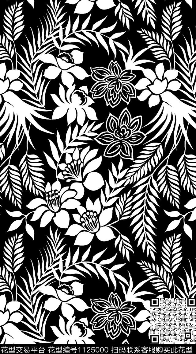 花卉数码华亿平台黑白华亿平台数码印花华亿平台下载（图片编号: 1125000） - 瓦栏（Walan）