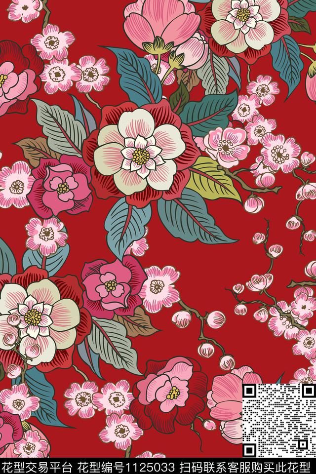 花卉女装满版散花数码印花华亿平台下载（图片编号: 1125033） - 瓦栏（Walan）