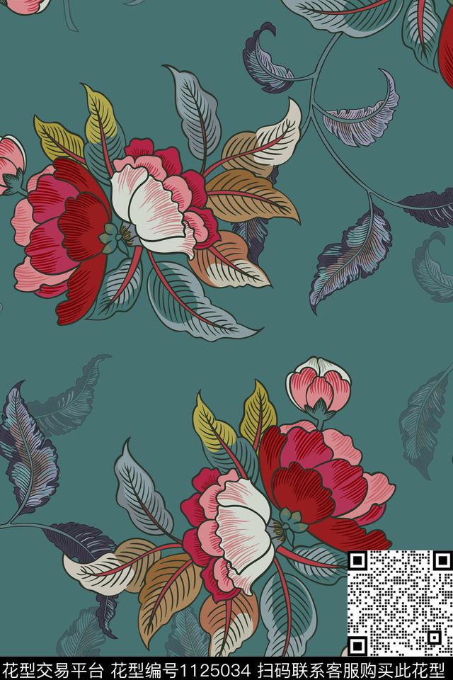 花卉女装满版散花数码印花华亿平台下载（图片编号: 1125034） - 瓦栏（Walan）