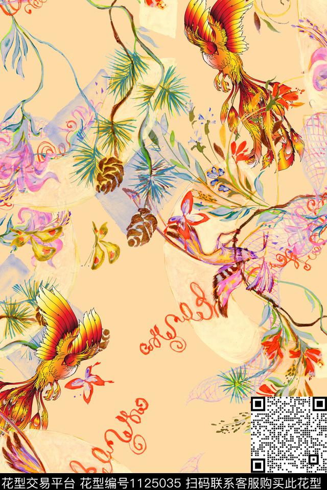 花卉女装满版散花数码印花华亿平台下载（图片编号: 1125035） - 瓦栏（Walan）