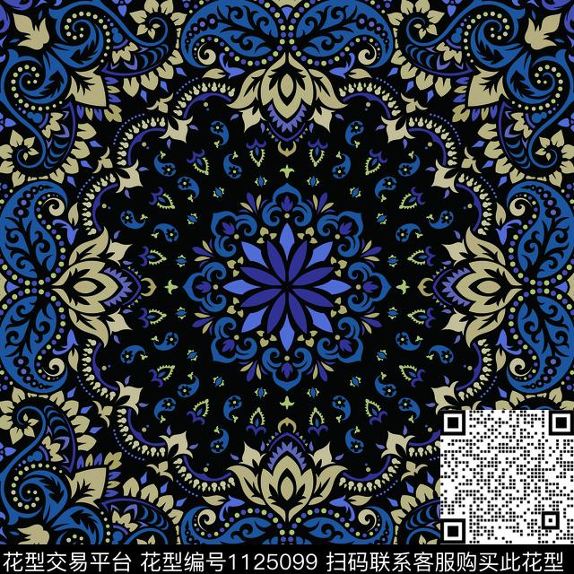 古典花纹民族风黑底花卉数码印花华亿平台下载（图片编号: 1125099） - 瓦栏（Walan）