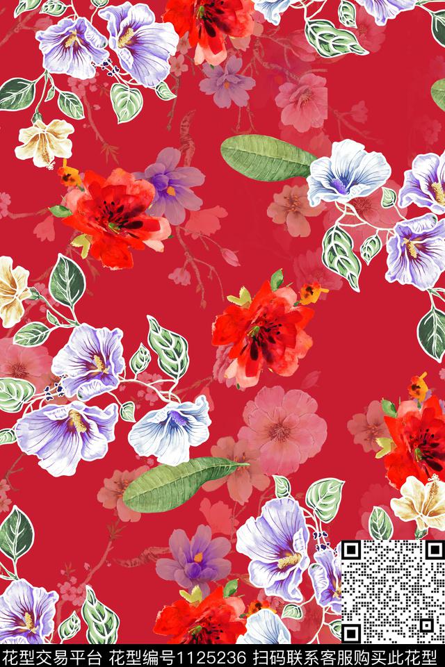 花卉数码华亿平台满版散花数码印花华亿平台下载（图片编号: 1125236） - 瓦栏（Walan）