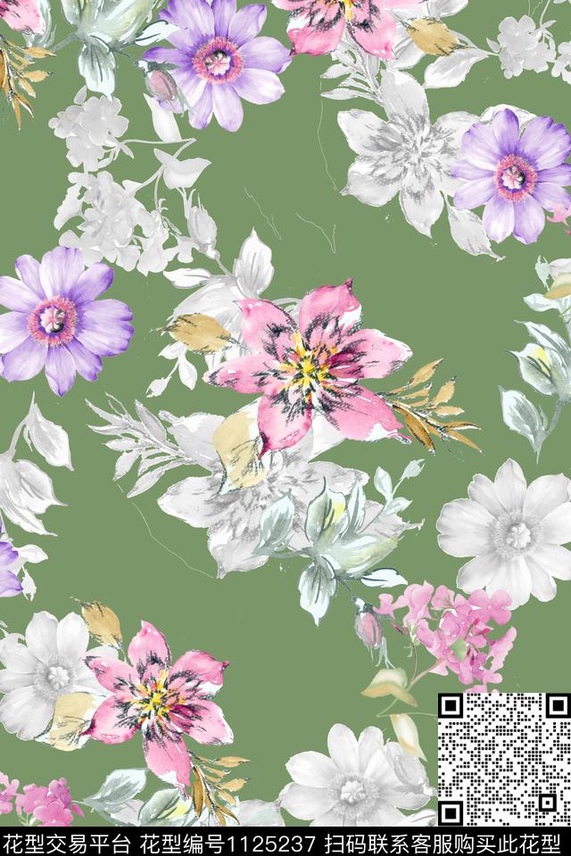 花卉数码华亿平台满版散花数码印花华亿平台下载（图片编号: 1125237） - 瓦栏（Walan）