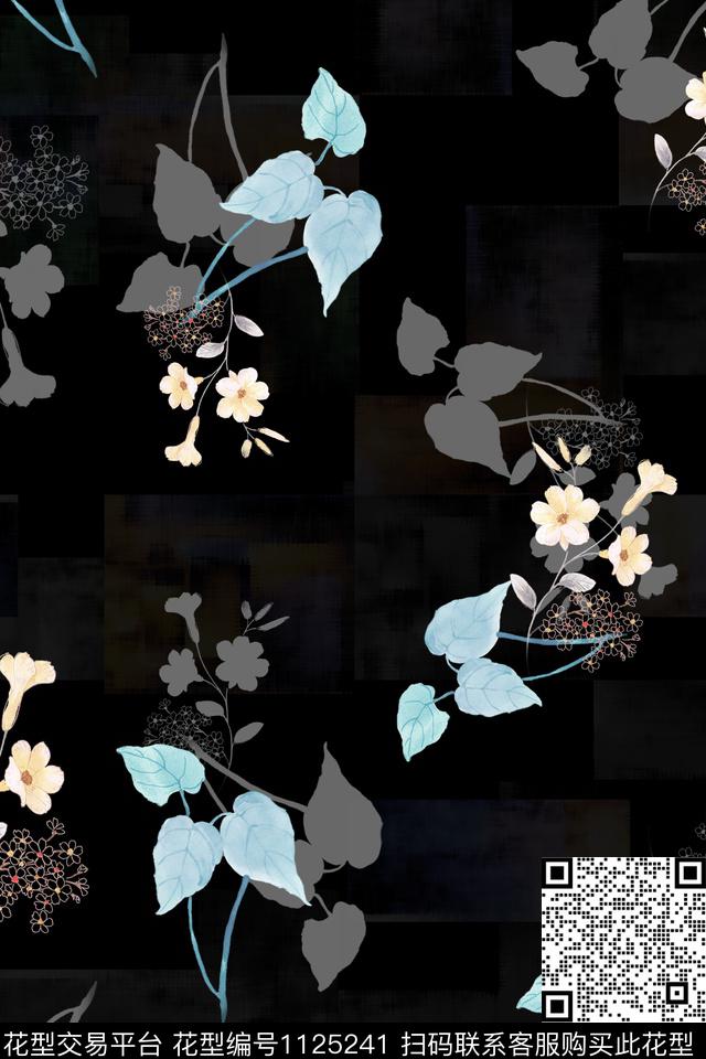 小碎花数码华亿平台黑底花卉数码印花华亿平台下载（图片编号: 1125241） - 瓦栏（Walan）