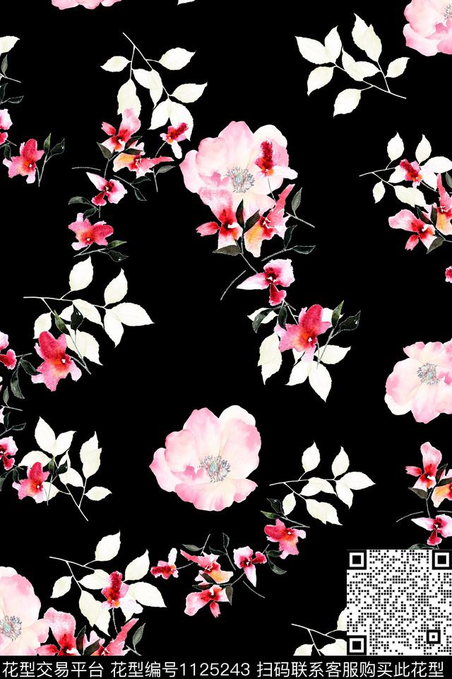 小碎花数码华亿平台黑底花卉数码印花华亿平台下载（图片编号: 1125243） - 瓦栏（Walan）