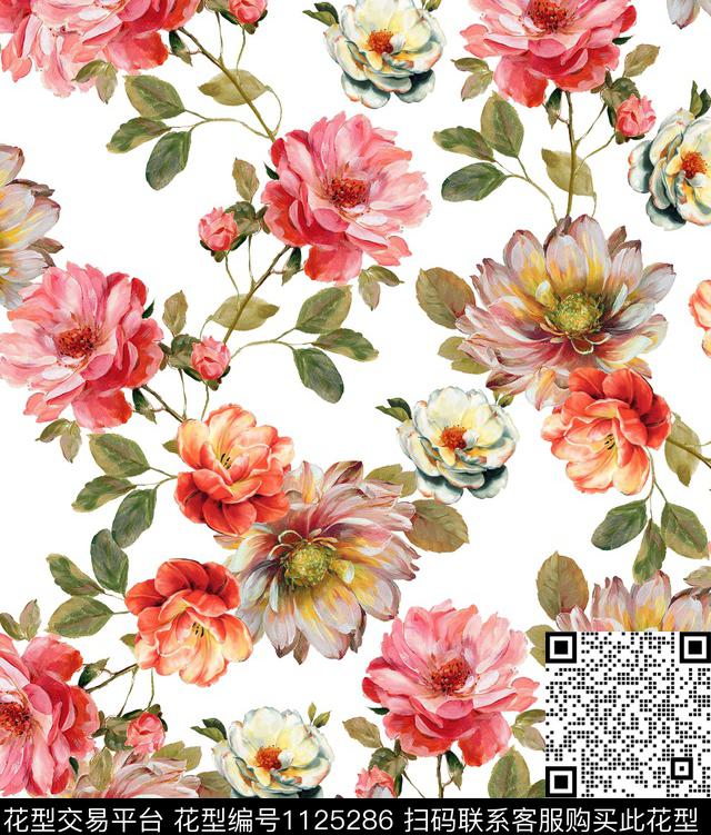 手绘花卉清爽底花卉花卉数码印花华亿平台下载（图片编号: 1125286） - 瓦栏（Walan）
