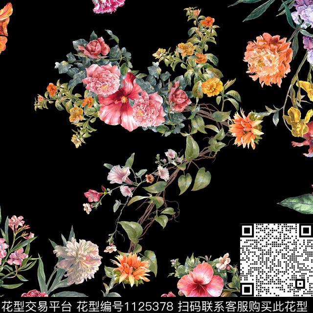 花卉藤蔓手绘花卉传统印花华亿平台下载（图片编号: 1125378） - 瓦栏（Walan）