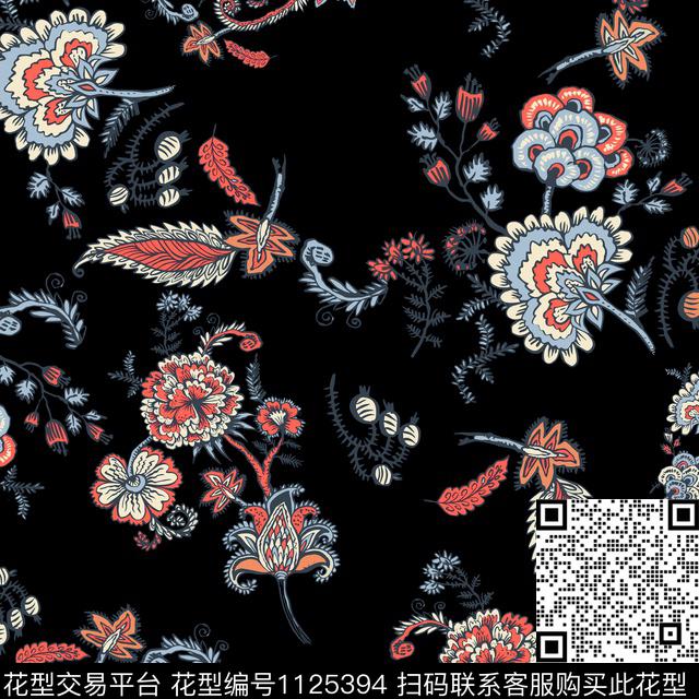 手绘花卉抽象数码华亿平台传统印花华亿平台下载（图片编号: 1125394） - 瓦栏（Walan）