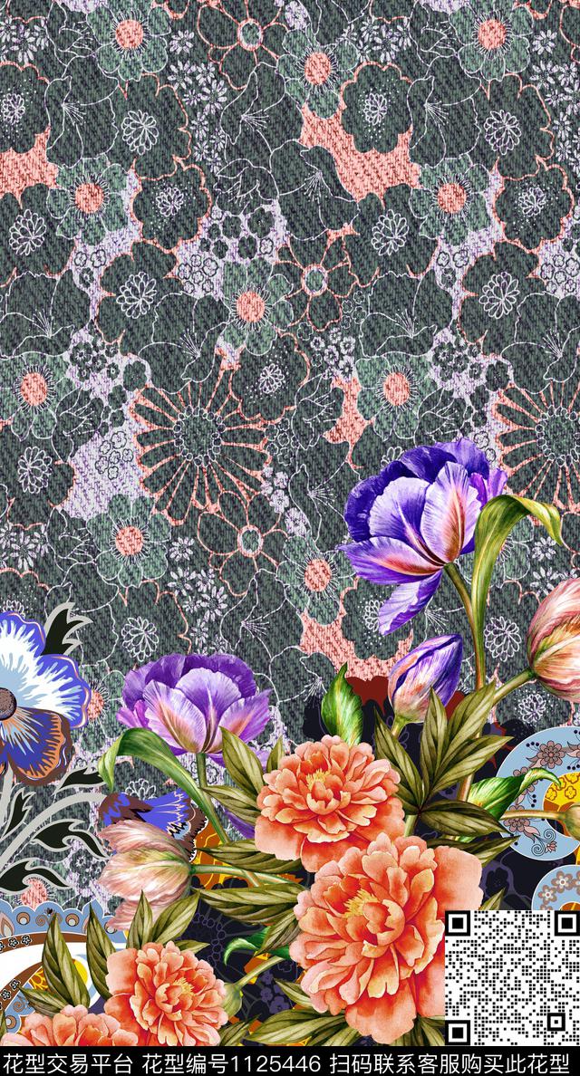 花卉民族风复古底纹数码印花华亿平台下载（图片编号: 1125446） - 瓦栏（Walan）