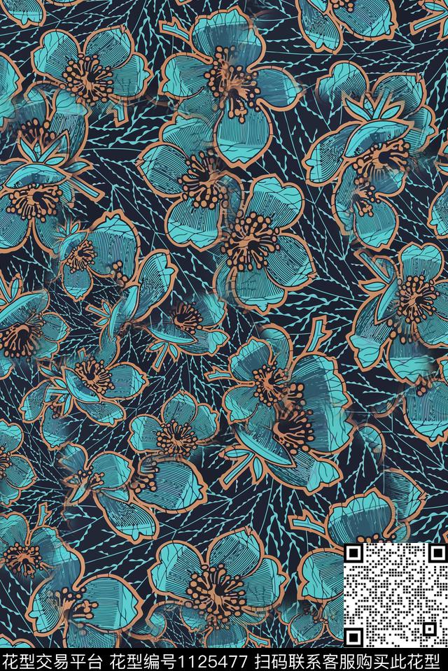 复古花卉数码华亿平台数码印花华亿平台下载（图片编号: 1125477） - 瓦栏（Walan）