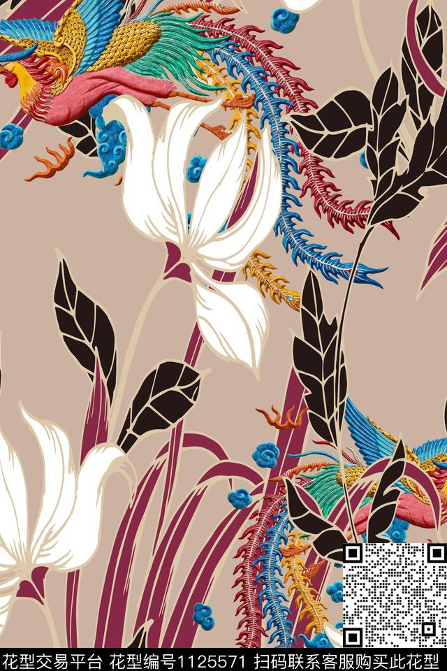 花卉女装抽象数码印花华亿平台下载（图片编号: 1125571） - 瓦栏（Walan）