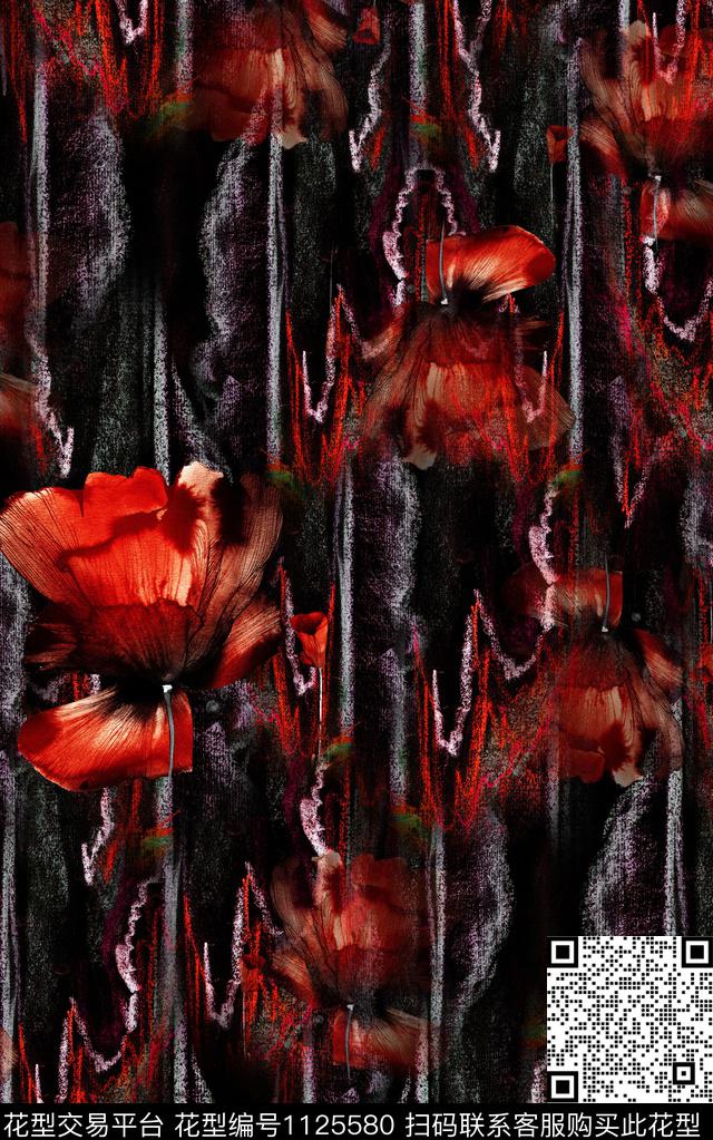 笔触抽象肌理数码印花华亿平台下载（图片编号: 1125580） - 瓦栏（Walan）