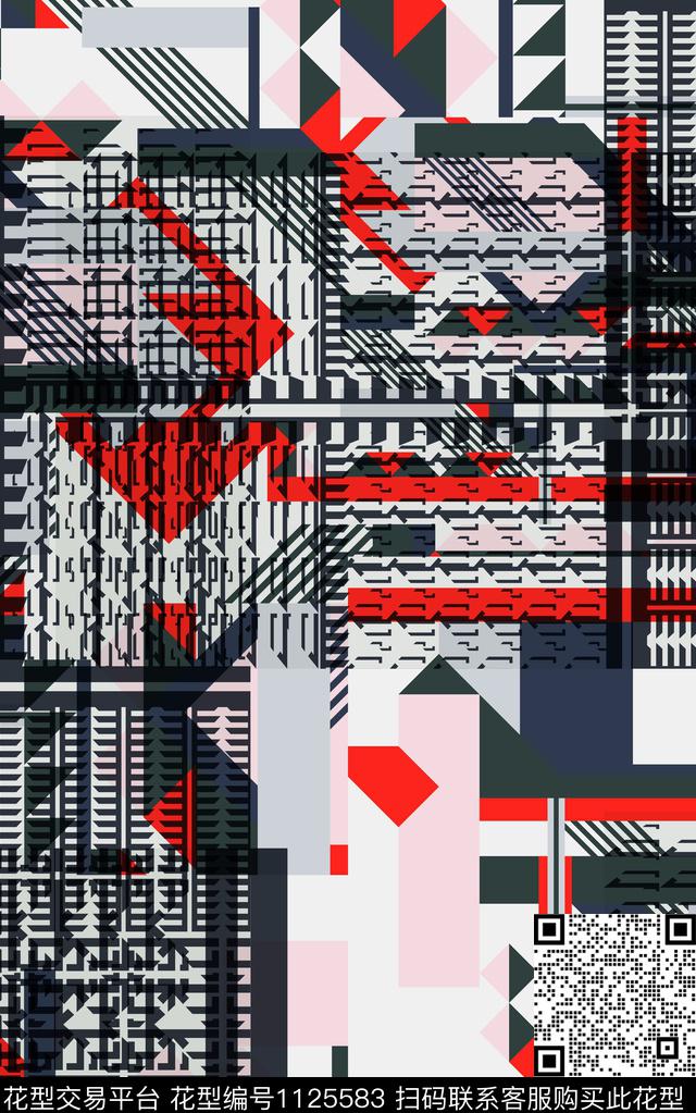 格子几何大牌风数码印花华亿平台下载（图片编号: 1125583） - 瓦栏（Walan）
