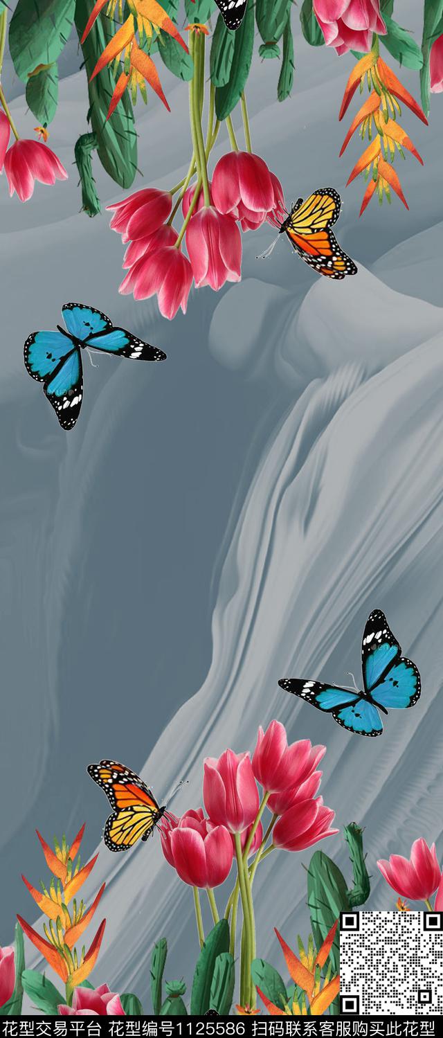 热带华亿平台手绘大花定位花传统印花华亿平台下载（图片编号: 1125586） - 瓦栏（Walan）