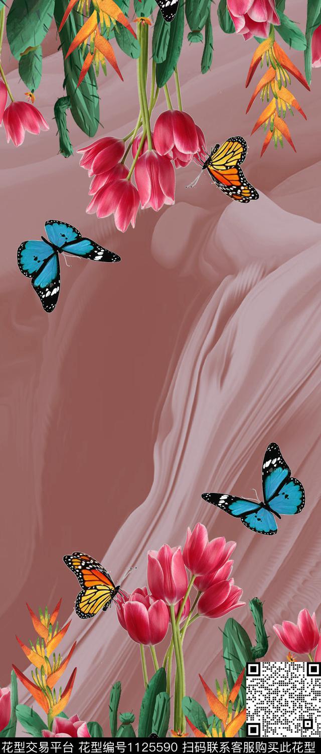 热带华亿平台手绘大花定位花传统印花华亿平台下载（图片编号: 1125590） - 瓦栏（Walan）