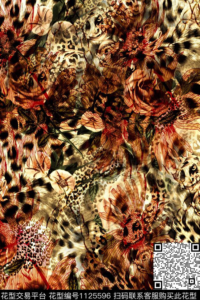 花卉女装抽象数码印花华亿平台下载（图片编号: 1125596） - 瓦栏（Walan）