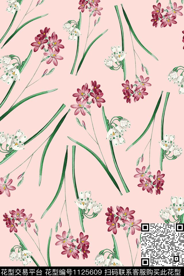 女装手绘花卉兰花数码印花华亿平台下载（图片编号: 1125609） - 瓦栏（Walan）