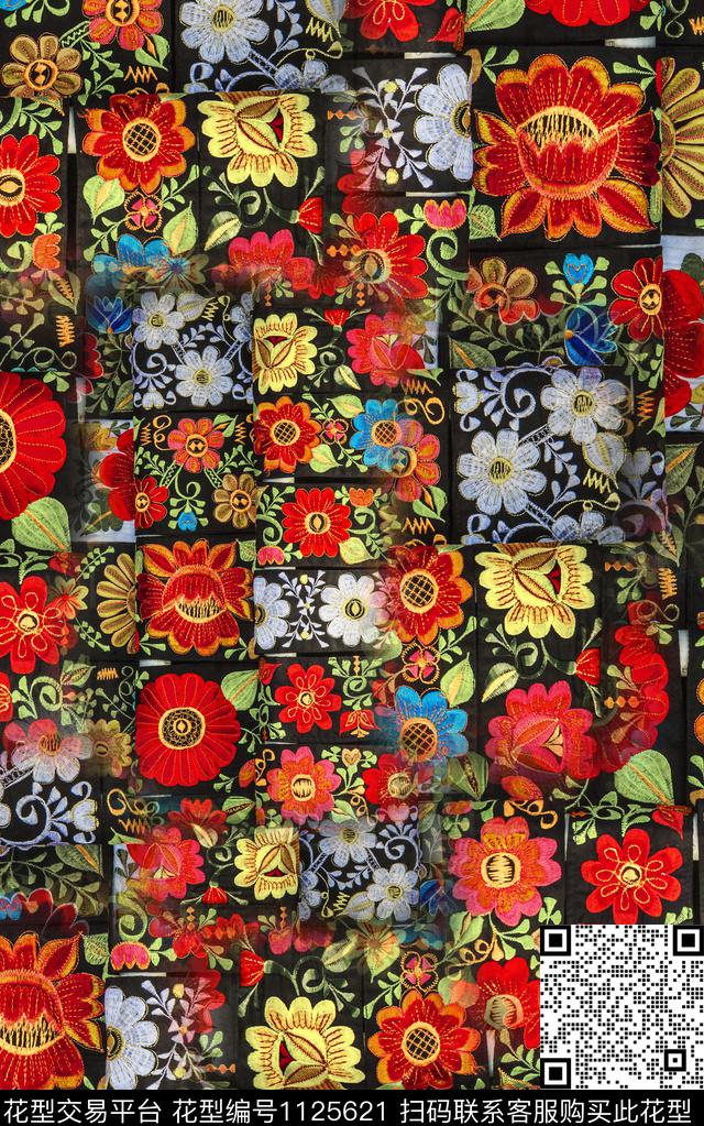 民族风网布蕾丝绣花华亿平台数码印花华亿平台下载（图片编号: 1125621） - 瓦栏（Walan）