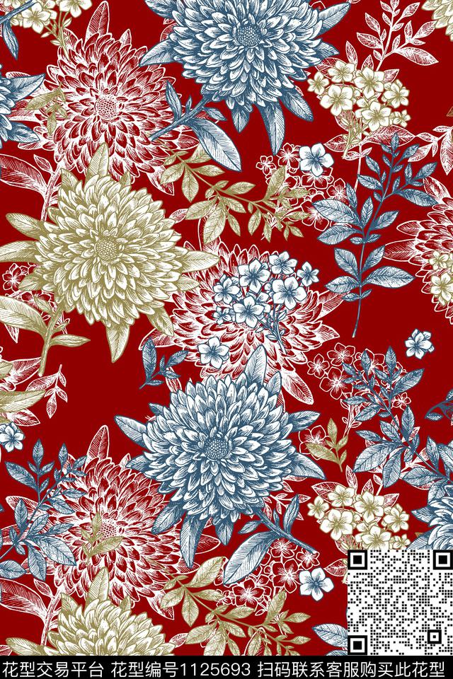 花卉数码华亿平台1/2接数码印花华亿平台下载（图片编号: 1125693） - 瓦栏（Walan）