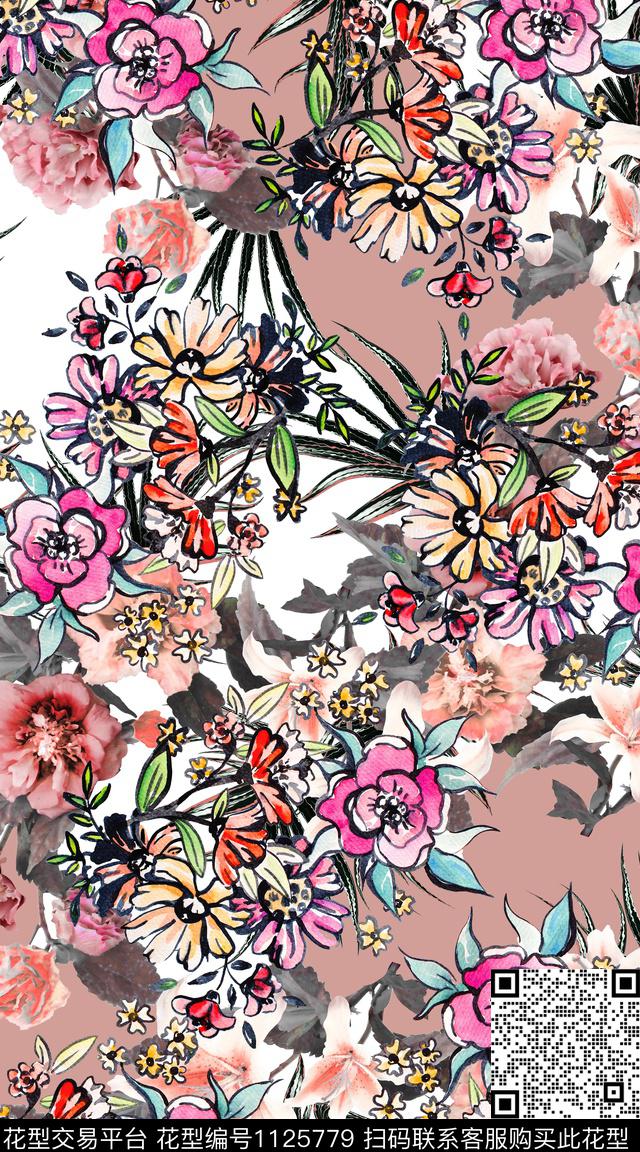 数码华亿平台花卉抽象数码印花华亿平台下载（图片编号: 1125779） - 瓦栏（Walan）