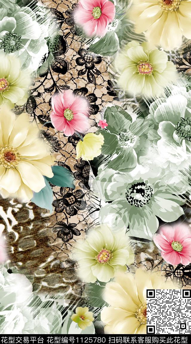 数码华亿平台花卉抽象数码印花华亿平台下载（图片编号: 1125780） - 瓦栏（Walan）