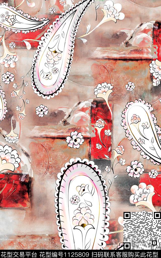 肌理佩斯利民族风数码印花华亿平台下载（图片编号: 1125809） - 瓦栏（Walan）