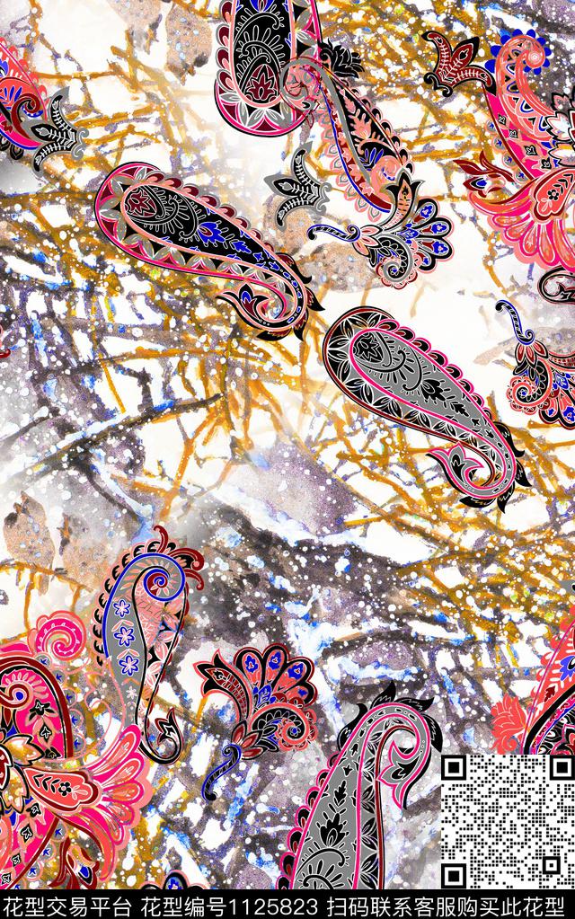 肌理佩斯利民族风数码印花华亿平台下载（图片编号: 1125823） - 瓦栏（Walan）
