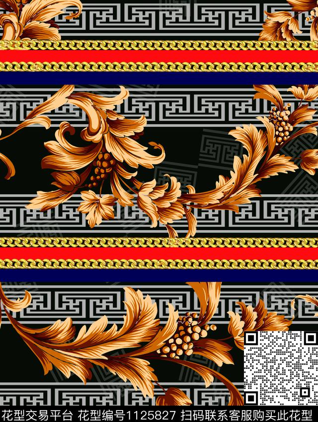 宫廷风金色花纹复古风数码印花华亿平台下载（图片编号: 1125827） - 瓦栏（Walan）