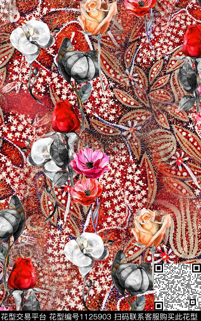 数码华亿平台花卉肌理数码印花华亿平台下载（图片编号: 1125903） - 瓦栏（Walan）