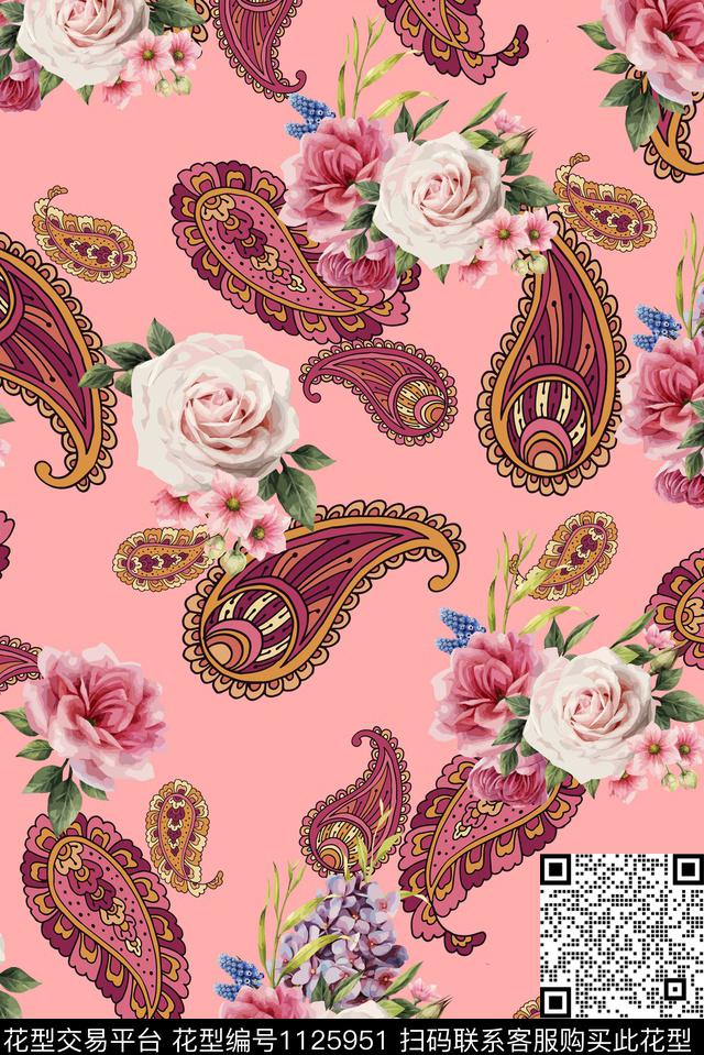 复古手绘花卉春夏华亿平台数码印花华亿平台下载（图片编号: 1125951） - 瓦栏（Walan）