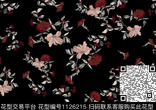 手绘花卉抽象风格化花卉传统印花华亿平台下载（图片编号: 1126215） - 瓦栏（Walan）