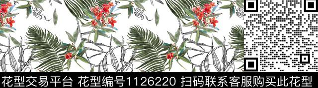 棕榈树手绘花卉春夏华亿平台传统印花华亿平台下载（图片编号: 1126220） - 瓦栏（Walan）