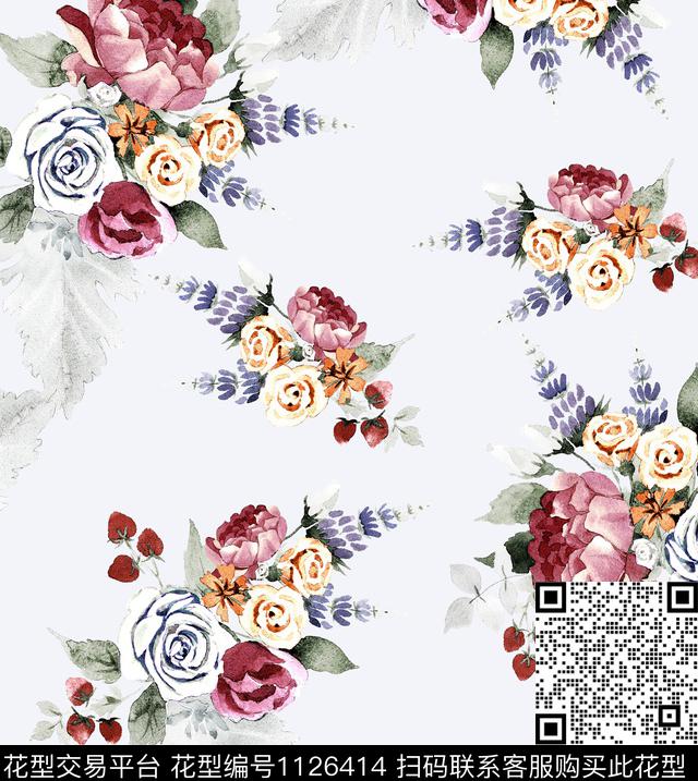 手绘花卉大牌风新品数码印花华亿平台下载（图片编号: 1126414） - 瓦栏（Walan）