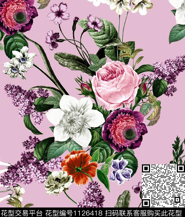 彩底花卉大牌风新品数码印花华亿平台下载（图片编号: 1126418） - 瓦栏（Walan）