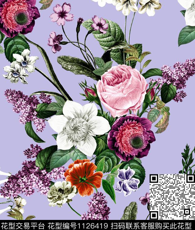 彩底花卉大牌风新品数码印花华亿平台下载（图片编号: 1126419） - 瓦栏（Walan）