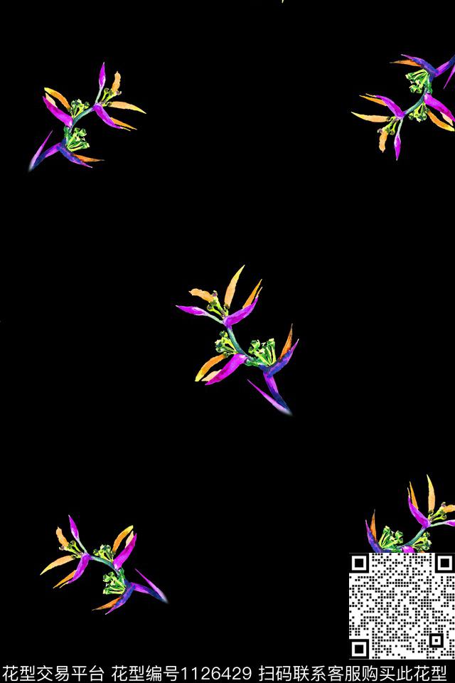 数码华亿平台黑底花卉民族风数码印花华亿平台下载（图片编号: 1126429） - 瓦栏（Walan）