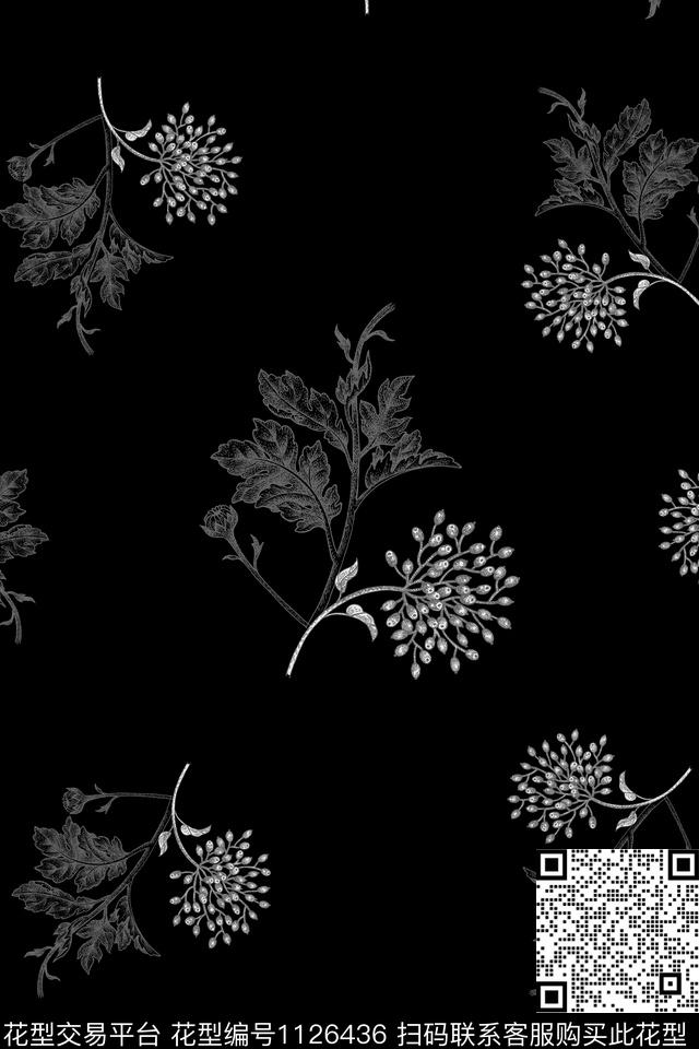 数码华亿平台黑底花卉民族风数码印花华亿平台下载（图片编号: 1126436） - 瓦栏（Walan）