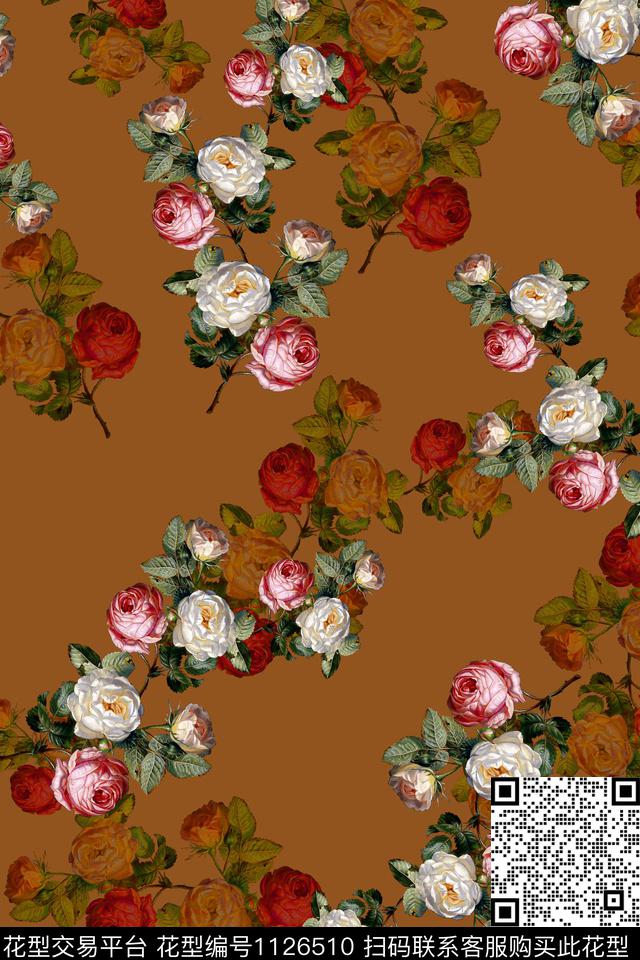 女装花卉月季花数码印花华亿平台下载（图片编号: 1126510） - 瓦栏（Walan）
