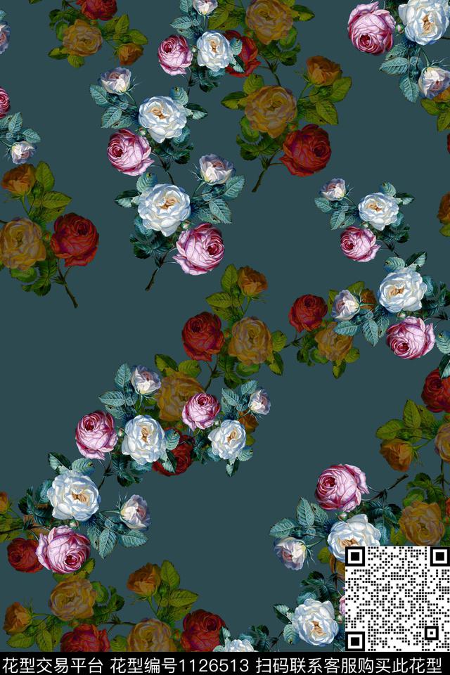 女装花卉月季花数码印花华亿平台下载（图片编号: 1126513） - 瓦栏（Walan）