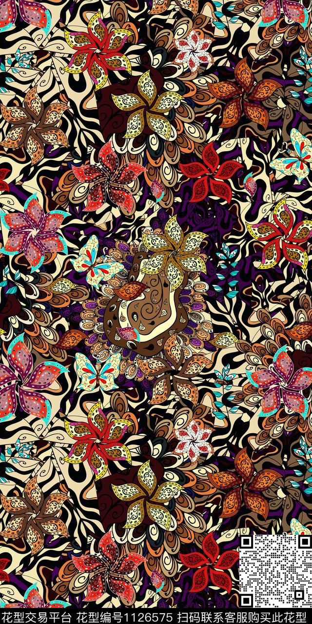 数码华亿平台花卉民族风数码印花华亿平台下载（图片编号: 1126575） - 瓦栏（Walan）