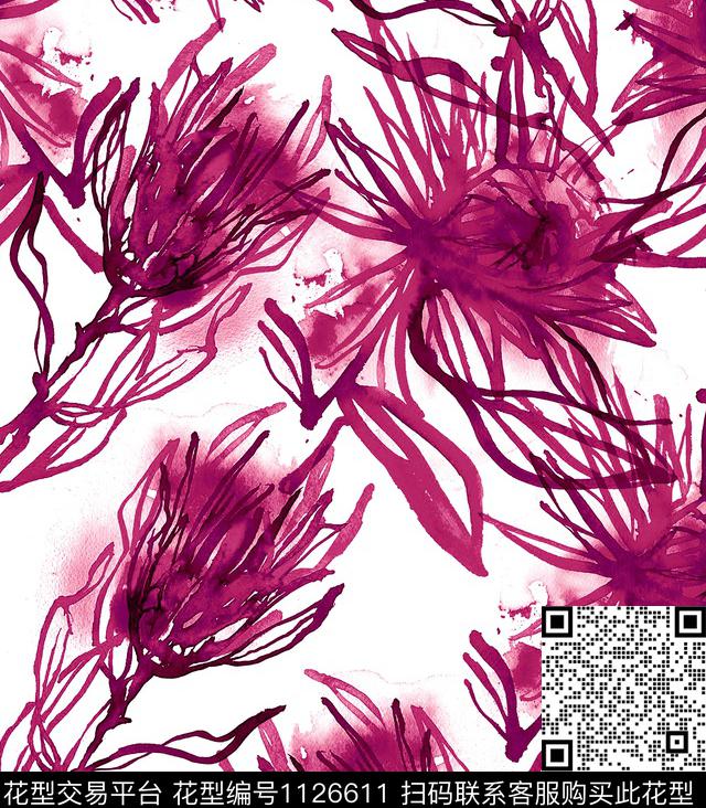 手绘笔触蓝墨水数码印花华亿平台下载（图片编号: 1126611） - 瓦栏（Walan）