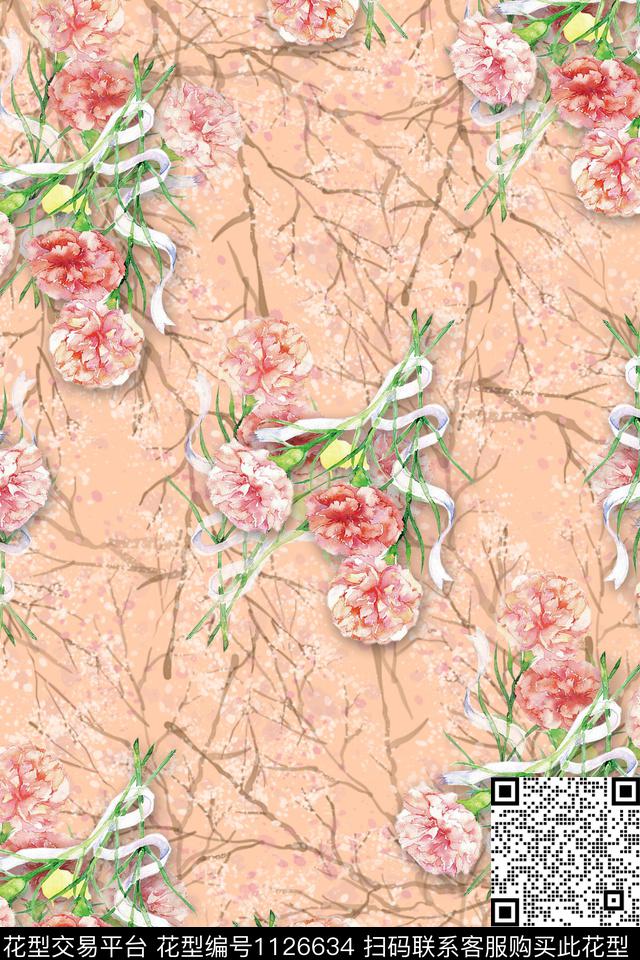 底纹文艺花卉线条数码印花华亿平台下载（图片编号: 1126634） - 瓦栏（Walan）