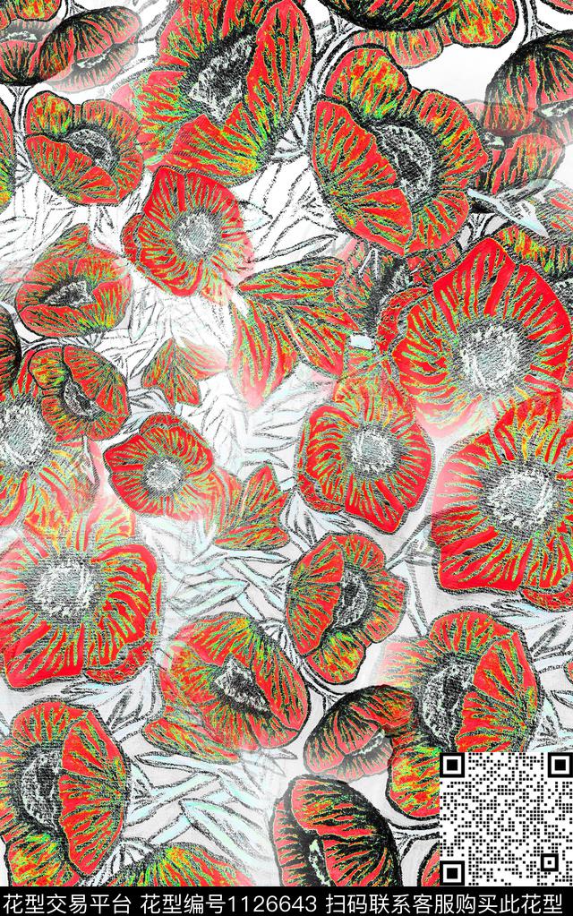 复古抽象花卉数码印花华亿平台下载（图片编号: 1126643） - 瓦栏（Walan）