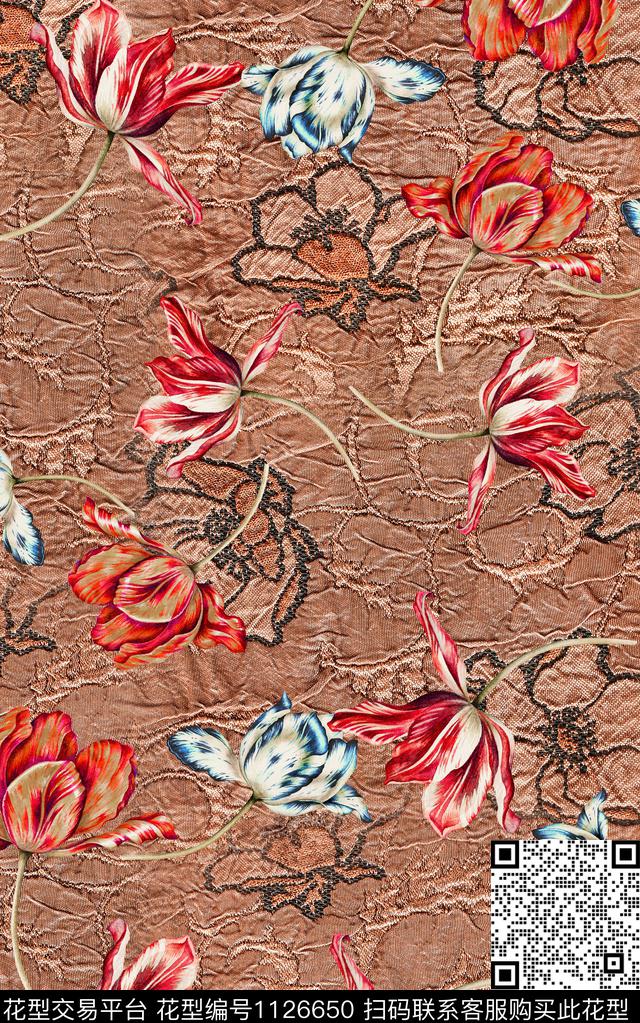 复古抽象花卉数码印花华亿平台下载（图片编号: 1126650） - 瓦栏（Walan）