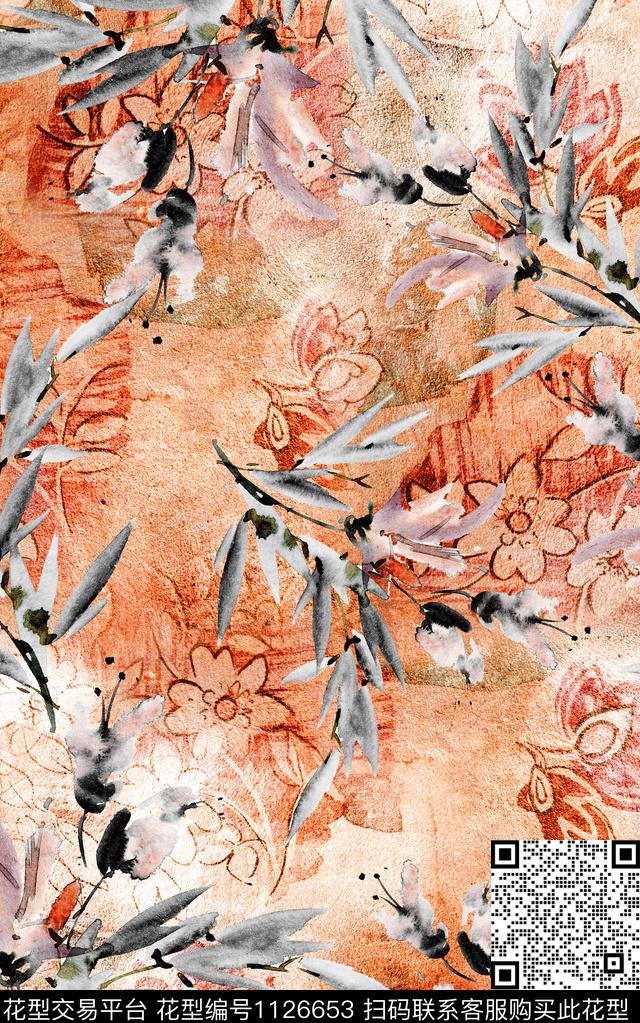 复古抽象花卉数码印花华亿平台下载（图片编号: 1126653） - 瓦栏（Walan）