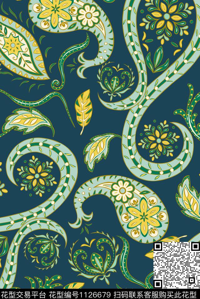 大牌风佩斯利漩涡纹传统印花华亿平台下载（图片编号: 1126679） - 瓦栏（Walan）