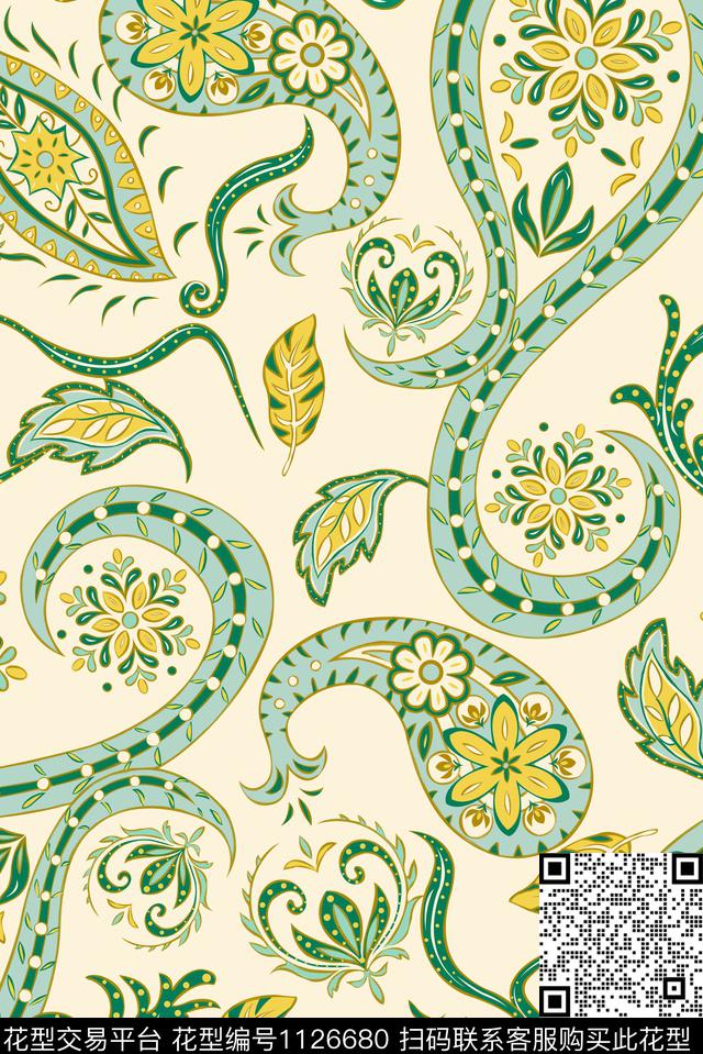 大牌风佩斯利漩涡纹传统印花华亿平台下载（图片编号: 1126680） - 瓦栏（Walan）