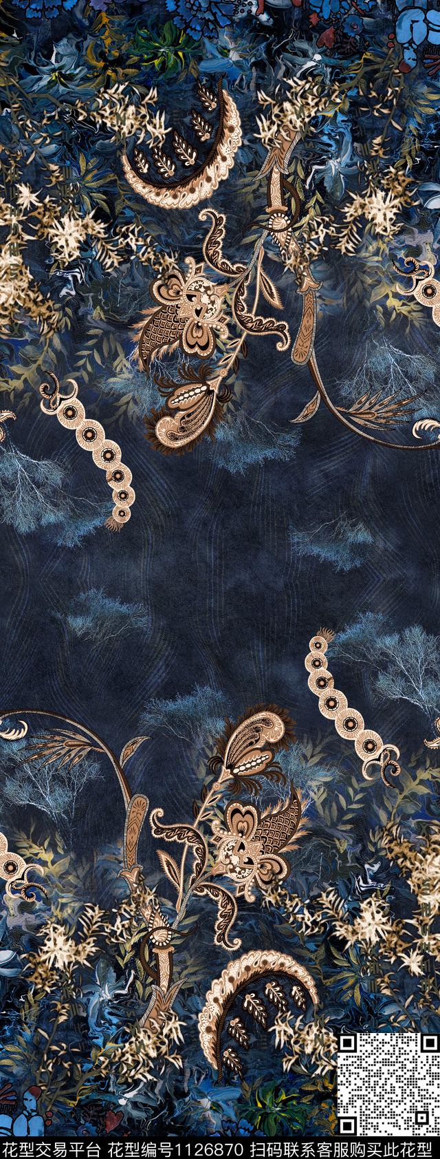 定位花民族风朦胧底纹数码印花华亿平台下载（图片编号: 1126870） - 瓦栏（Walan）